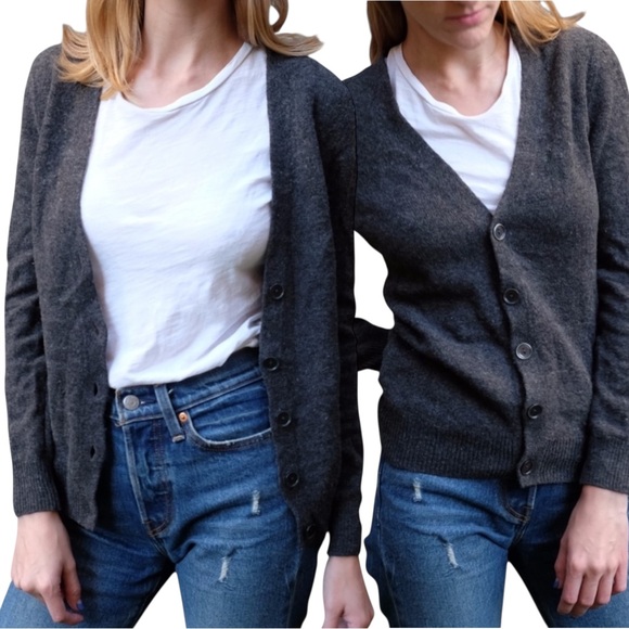 UNIQLO Charcoal Grey Long Sleeve V Neck Button Up Knit Cardigan Sweater - Small - Picture 3 of 16